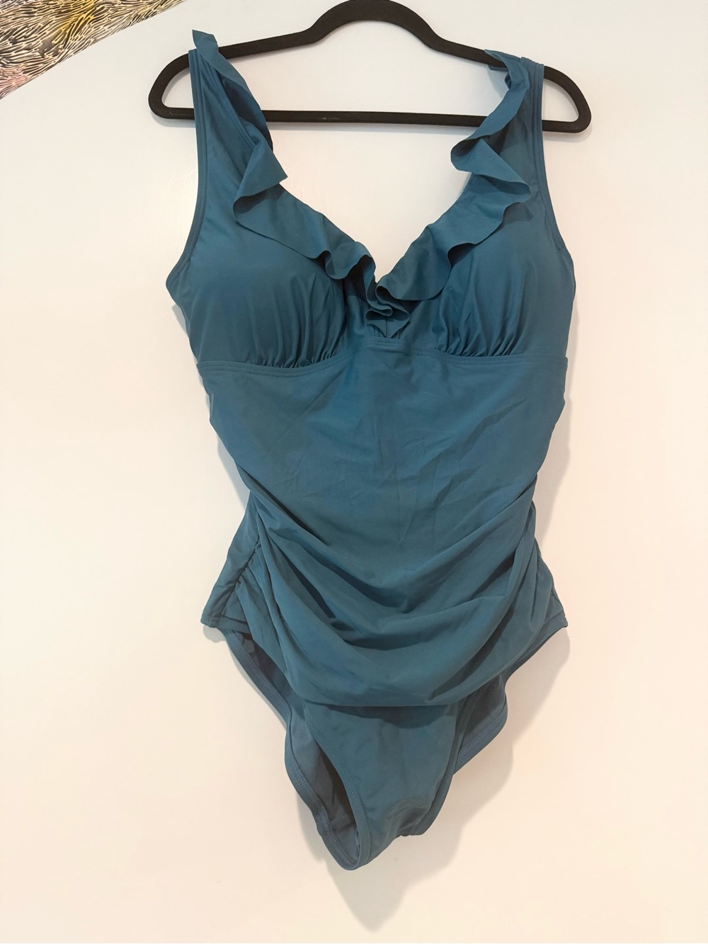 NEW DKNY Teal Ruffle V-Neck One-Piece Swimsuit Large